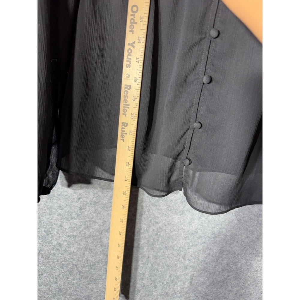 Little Moon Aritzia S Black Ruffle V-Neck Sheer Chiffon Blouse PEGO Victorian - Picture 7 of 9